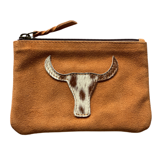 Purse / Make-Up Bag with Bull Emblem – Brown