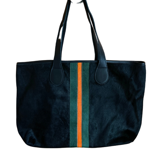 Galloway Tote Handbag – Black with Green & Orange Stripe